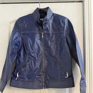 Bradley Bayou Blue Leather Jacket Size Medium New With Tags. Full front zip